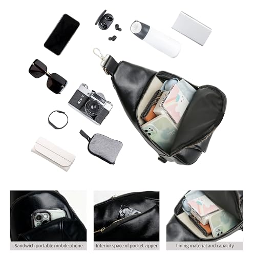 Sling Bag Set, PU Leather Sling Bag, Multi-Zipper Design for Travel, Outdoors, Valentine’s Day Gifts - color: 01-black
