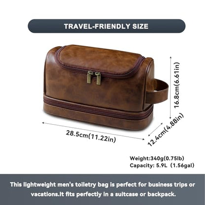 Toiletry Bag for Men,Large Leather Travel Pouch Bag with Hanging hook - color: Yellow Brown