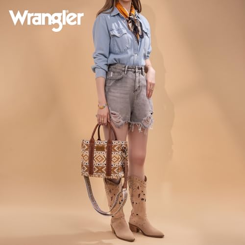 Wrangler Aztec Tote Bag for Women Boho Shoulder Purses and Handbags - color: Aztec Brown (Guitar Strap)