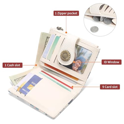 SENDEFN Small Wallets for Women Bifold RFID Blocking Leather Card Holder Compact Wallet with Zipper Coin Pocket - color: B-White Whale