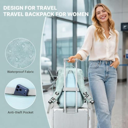 Travel Backpack Women, PU Leather Carry On Backpack Flight Approved, Blue - color: Light Blue