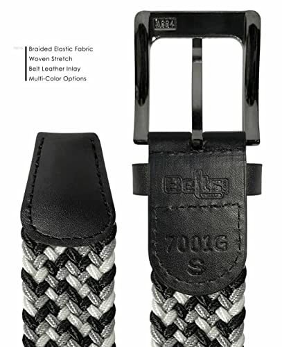 Braided Elastic Stretch Belt Casual Weave Canvas Fabric Woven Golf Belt 1-3/8" Wide - color: C-black/Blue/Navy - Black/Gray/White (2pack), size: Large (for waist 36"-38")