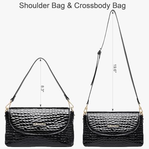 Genuine Leather Shoulder Bag for Women Black Shoulder Bag with Adjustable Strap - color: Black