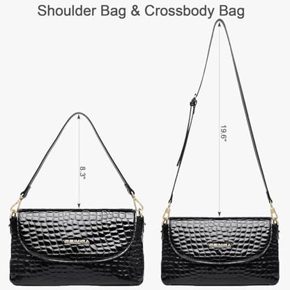 Genuine Leather Shoulder Bag for Women Black Shoulder Bag with Adjustable Strap - color: Black