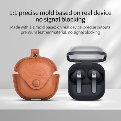 for Samsung Galaxy Buds 4 / Buds 4 Pro Leather Case with Keychain Lock, Stylish Retro PU Leather Wireless Charging Earbuds Protective Cover for Galaxy Buds4 / Buds 4Pro for Women Men (Brown) - color: Brown