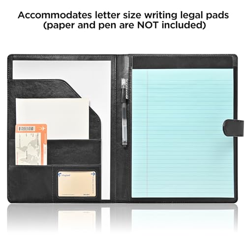 Padfolio Portfolio Folder,Faux Leather Legal Pad Holder,Interview Resume Folder with Document Organizer & Business Card Holder,Letter-Sized Notepad Holder (Black)