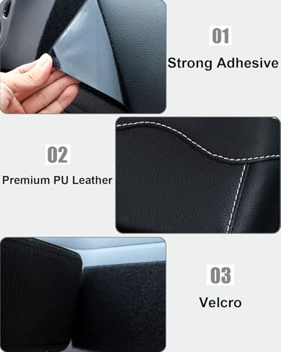 Small Car Seat Side Pocket Organizer, Reusable Adhesive Car Storage Bag | Universal vehicle door & console pouch for phones keys Cards sunglass etc, Suitable for all vehicles, PU Leather, Black