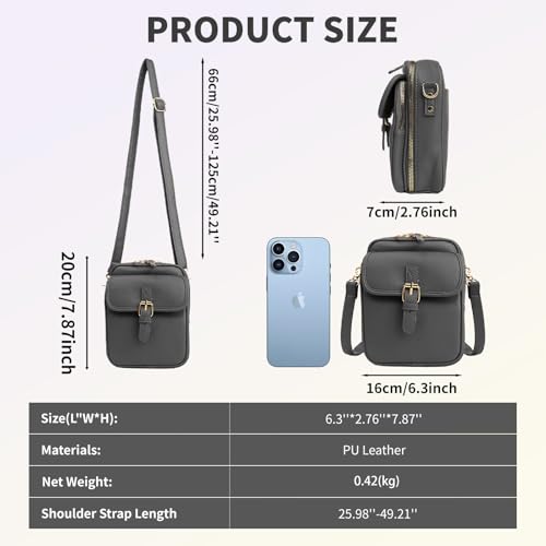 Crossbody Leather Bag,Double Layer Large Capacity Messenger Bag for Women,Retro Faux Leather Built in Anti Theft Bag - color: Gray