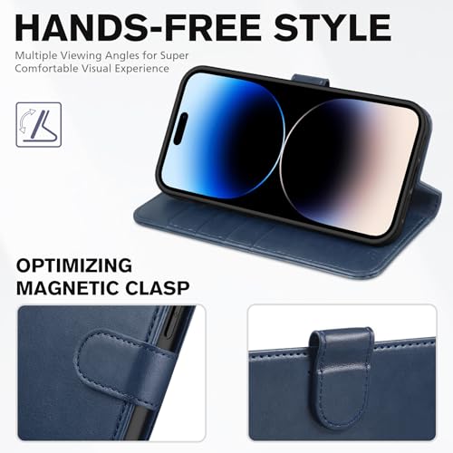 TUCCH Case Wallet for iPhone 14 Pro Max, RFID Blocking Folio, Dark Blue | 4 Card Holders, Kickstand, PU Leather, Magnetic Closure, Shockproof TPU Shell, Protective Flip Cover - color: Dark Blue