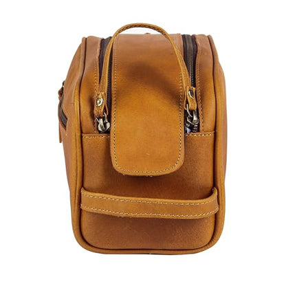 KomalC Travel Toiletry Bag – Premium Leather Dopp Kit for Men & Women with Water-Resistant Lining & Spacious Zippered Organizer - style: 1 Zip Classic Yellow