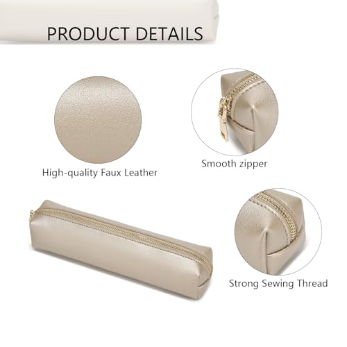 Faux Leather Color Pencil Case Multifuncional and Simple with Zipper for School (Pearl White Tea) - color: Pearl White Tea/FL