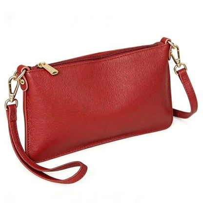 Sursee Genuine Leather Crossbody Bag for Women Convertible Wristlet Clutch Shoulder Handbag for Travel Work Daily Use - color: Red