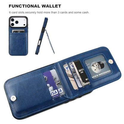 KIHUWEY for iPhone 17 Pro Max Wallet Case Card Holder Kickstand, Blue | Credit Card Slots, PU Leather, Magnetic Clasp, Flip Heavy Duty Protection Cover for Men - color: Blue