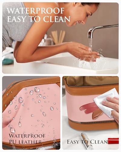 Travel Makeup Bag with Wet/Dry Compartments, Pink | Water Resistant Hybrid Leather Double-Layer Water-Resistant Toiletry Bag Cosmetic Organiser, 26x15x16cm - color: pink, size: double layer