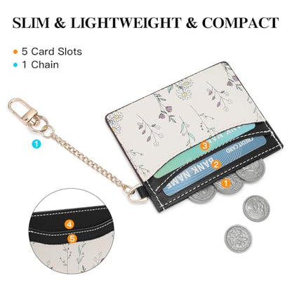 SENDEFN Slim Credit Card Holder for Women Flower Front Pocket Wallet Case with Keychain - color: 3-Black