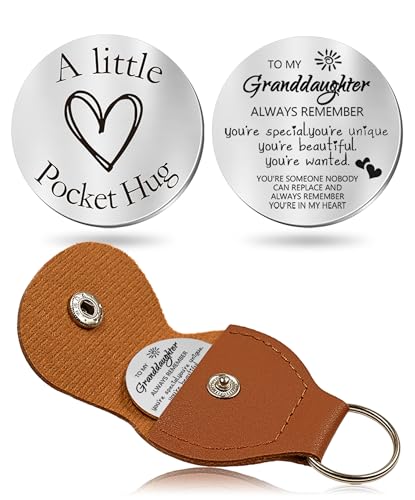 OUMILAN Pocket Hug Token Inspirational Keychain for Men Women | Double Sided Engraved Message Keychain ,Great Little Gifts - color: Gift for Granddaughter