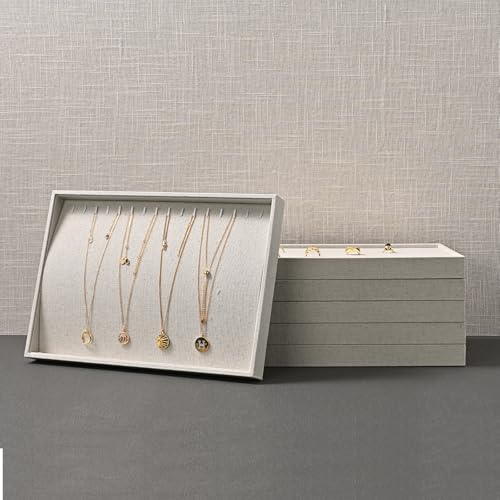 Oirlv Stackable 17 Hooks Sackcloth Jewelry Tray Necklace/Pendant/Long chain Display Showcase Organizer(Pack of 1,Beige) - size: 20 Hooks