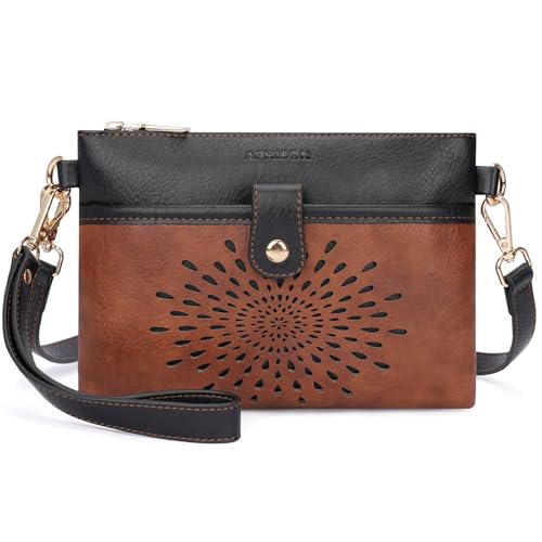 APHISON Wristlet Wallets Clutch Purses Small Crossbody Bags For Women, Cell Phone Wallet Purse RFID Wallet Women - color: 06-black Brown