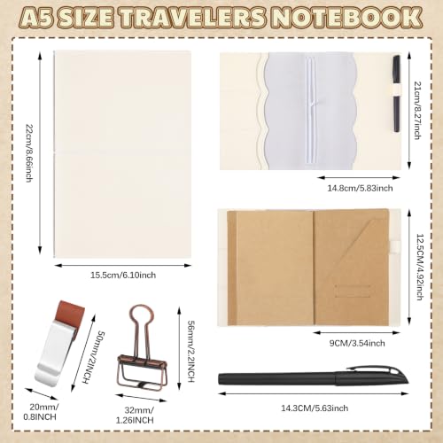 Eaasty Leather A5 Travelers Journal Notebook Cover with Inner Pockets, Card Slots and Pen Holder, Travelers Journal Inserts, PVC Folder, Binder Clip and Elastic Bands for Women Men(White) - color: White