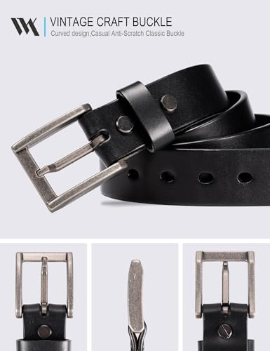 WOLFANT Thicken Top Full Grain Mens Leather Belt,1.5" Italian Solid Leather - color: Black, size: Waist 49"-50"