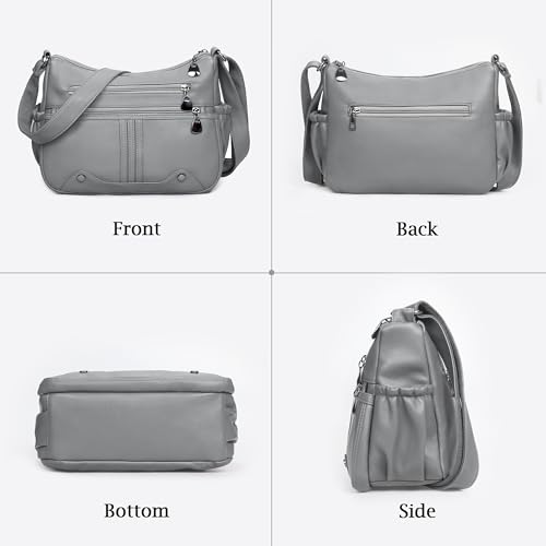 Women Soft PU Leather Shoulder Handbag Multi Pocket Crossbody Bag Ladies Medium Roomy Purses Fashion Tote Top Handle Satchel - color: Light Grey