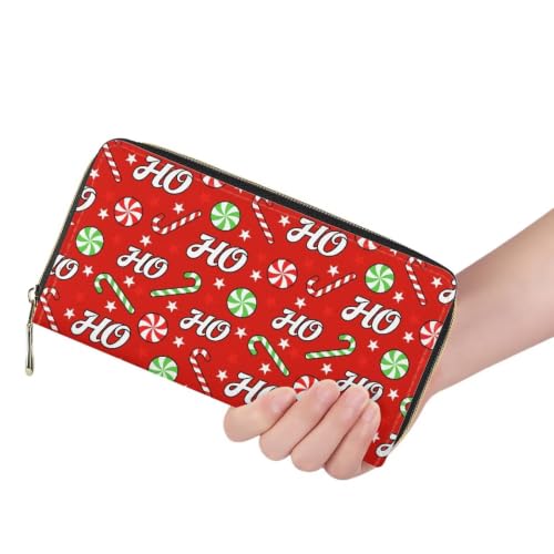 AFPANQZ Long Wallet for Women Slim Purse PU Leather Clutch Zip Around Cards Phone Holder - color: Christmas Hoho Crutch