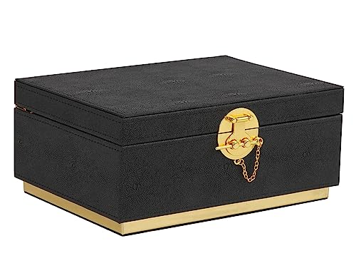 HofferRuffer Elegant Faux Leather Decorative Box, Storage Jewelry Box Organizer, Large Dresser Cosmetic Organizer Holder, Classic Jewelry Accessory Organizer, 11x8x4.8 inches (Black) - color: Black