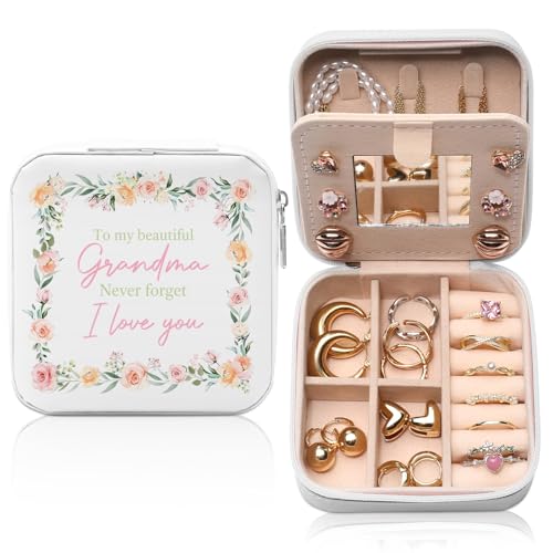 GAOLZIUY Grandma Gifts, Grandmother Birthday Gifts from Granddaughter Grandson, Grandma Travel Jewelry Box, Portable Jewelry Organizer Storage Case for Mothers Day Christmas - color: Grandma