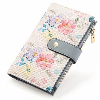 yiijay Womens Wallet RFID Blocking Vegan Leather Trifold Clutch Credit Card Holder Ladies Travel Wallet Purse with Pen Holder - color: 2Flora White