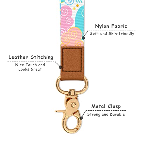 Wrist Lanyard Key Chain, Cute Wristlet Strap Keychain Holder for Women Men Car Keys ID Badges Card Wallet Phone Camera - color: Colorful Cloud
