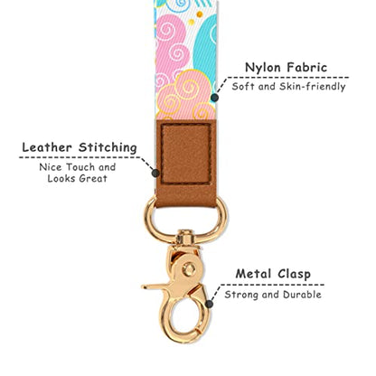 Wrist Lanyard Key Chain, Cute Wristlet Strap Keychain Holder for Women Men Car Keys ID Badges Card Wallet Phone Camera - color: Colorful Cloud