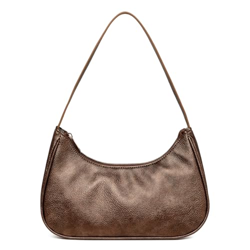 Afashor Shoulder Bags for Women Vegan Leather Hobo Sling Tote Handbag Retro Clutch Purse with Zipper Closure - color: Bronze