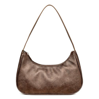 Afashor Shoulder Bags for Women Vegan Leather Hobo Sling Tote Handbag Retro Clutch Purse with Zipper Closure - color: Bronze