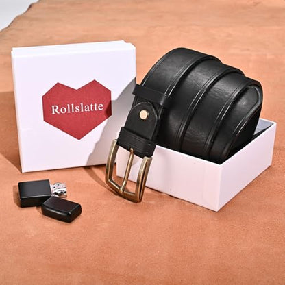 Full Grain Genuine Leather Belts for Men - color: Black-brass Buckle, size: 40 (Fit Waist 34"-42")