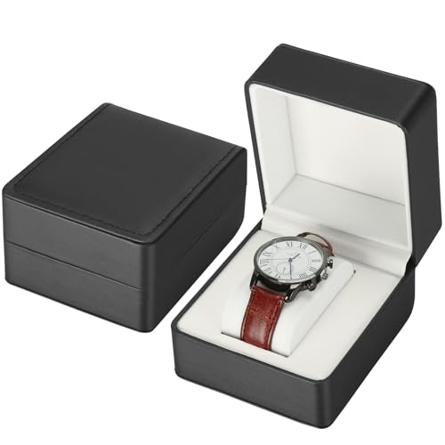 PU Leather Watch Box, Compact Watch Gift Case with Pillow for Women Men, Travel Watch Holder Storage Boxes for Birthdays Anniversary Father's Day Graduations (Black) - color: Black