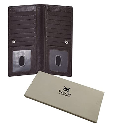 Long Wallet for Men Women Leather Slim Bifold RFID Blocking Card Holder | Real Top Grain Leather, Stylish 18 Credit Card Slots, 2 ID Windows, 2 Currency Sleeves, Gift Box, (Coffee, Nappa) - color: Coffee Nappa