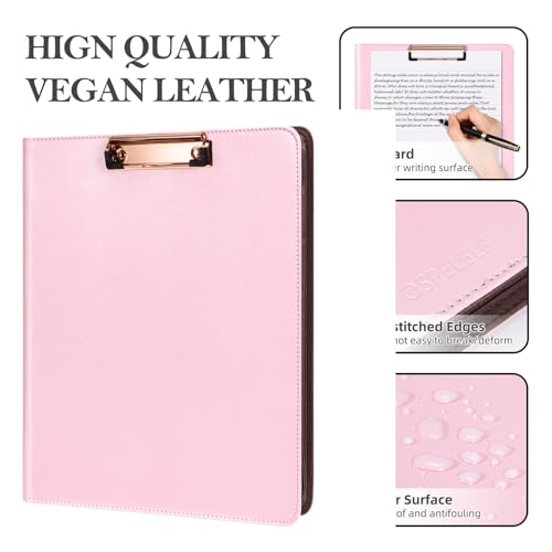 Ospelelf Pink Leather Portfolio Binder 3 Ring, Zippered Clipboard Folder with Storage - 5 Dividers with Pocket, Padfolio for Women,12.1” Tablet Sleeve, Refillable Notepad, Card Slot - color: Pink