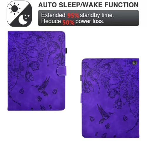 Case for Kindle Fire HD 8 & 8 Plus (12th/10th Generation 2024/2022/2020) | Embossed Hummingbird PU Leather Flip Folio Stand Cover, Auto Wake/Sleep with Card Slot for Kindle Fire HD 8/8 Plus, Purple - color: A6 Purple