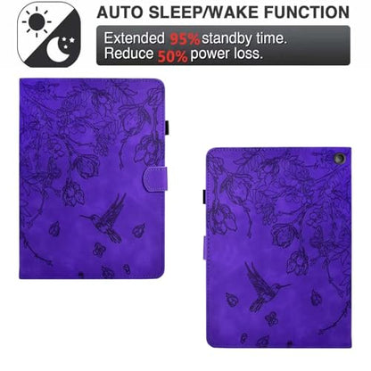 Case for Kindle Fire HD 8 & 8 Plus (12th/10th Generation 2024/2022/2020) | Embossed Hummingbird PU Leather Flip Folio Stand Cover, Auto Wake/Sleep with Card Slot for Kindle Fire HD 8/8 Plus, Purple - color: A6 Purple