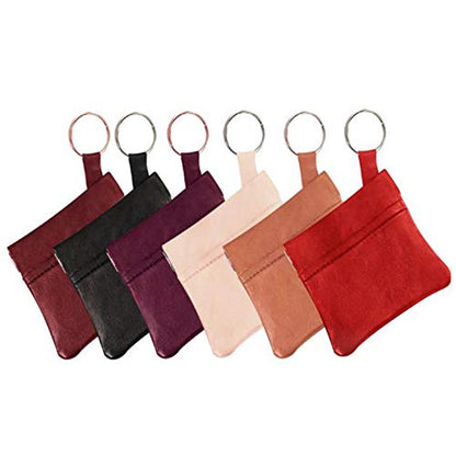 SILVERFEVER Leather Coin Purse Change Holder Squeeze Spring Closure Pouch w Key Ring, 3.5" by 3.5" - Great Gift for Men Women (Wine) - color: Wine