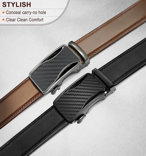 Men's Ratchet Leather Belt 2Pack-Trimmable 1 3/8“-Gift Boxed | Smooth Sliding | Micro Adjustable Fit | Tailored Size | Holeless Understated Elegance - color: 2pack-black/Tawny2569, size: 36"-42"Waist Adjustable
