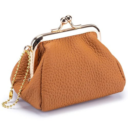 Genuine Leather Coin Purse for Women, Brown - color: Brown