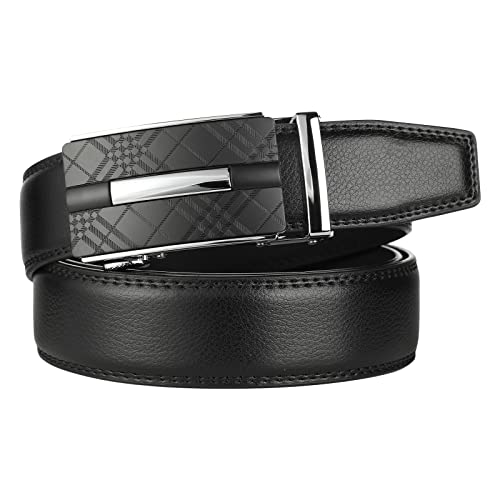 Men's Real Leather Ratchet Dress Casual Belt, Cut to Exact Fit,Elegant Gift Box - color: Black Style19, size: Adjustable from 20" to 44" Waist