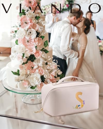 VLANDO Personalized Makeup Bag,Gifts for Women, Letter S,Off White - color: 14.White-S