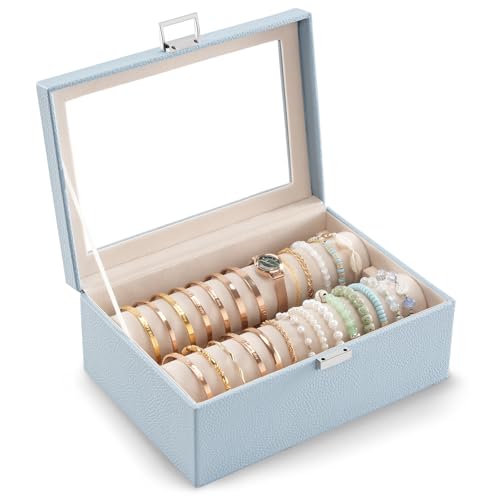 Lolalet Bracelet Display Holder with Clear Lid -Blue | Jewelry Organizer with 2 Velvet Display Rods, Perfect Storage Case for Bangles, Bracelets, and Watches, Great Gift for Her - color: Blue, size: 2 Rolls