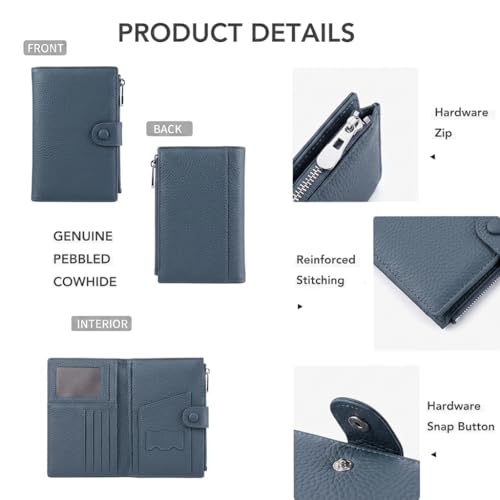 Genuine Leather Passport Holder for Women, RFID Blocking Compact Travel Wallet with Card Slots, Zipper Coin Pocket and SIM Slots, Slim Passport Cover Case, Blue - color: Blue
