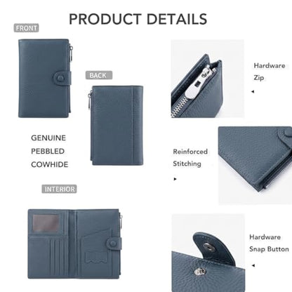Genuine Leather Passport Holder for Women, RFID Blocking Compact Travel Wallet with Card Slots, Zipper Coin Pocket and SIM Slots, Slim Passport Cover Case, Blue - color: Blue