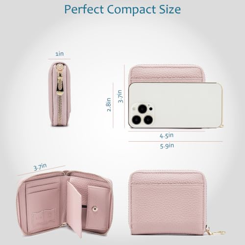 RFID Blocking Small Wallet for Women, Cute and Zip Around | Mini Genuine Leather Wallet with Coin Pocket & Card Slots, Compact Gift Wallet for Women and Everyday Carry (Blush Pink) - color: Blush Pink