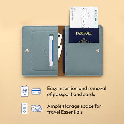 carrotez Premium RFID Blocking Leather Passport Holder & Wallet – Fog Blue - color: Fog Blue