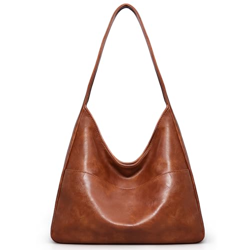 Hobo Bags for Women Leather Shoulder Bag Slouchy Purse Daily Use | Everyday purse, Soft Leather Tote Handbag, Fit 11inch Pad, Key Clip, Widen Shoulder Strap, Inner Pockets, Commute,Travel - color: H1-brown